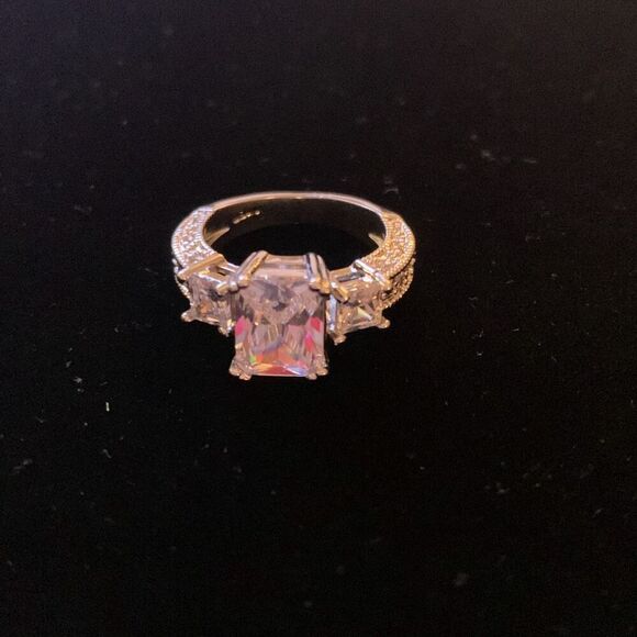 18KGP White Gold Mossiante Center Stone Engagement Ring Size 6.5 - Picture 1 of 16